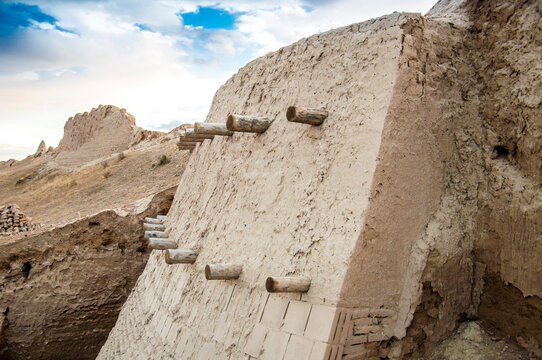 Ruins of the ancient city of Sauran. Historical place of Kazakhstan. Excavations of ancient cities, medieval buildings.