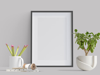black picture frame on a wall, Illustration, 3d rendering
