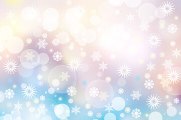 Fototapeta na wymiar Abstract blurred festive delicate winter christmas or Happy New Year background with shiny light blue pink and white bokeh lighted stars. Space for your design. Card concept.