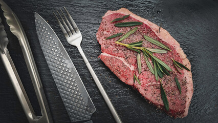Raw cap rump steak or top sirloin beef meat steak