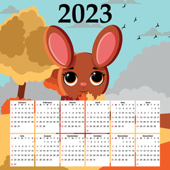 Christmas Calendar 2023 with cute rabbit