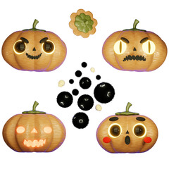 set of halloween pumpkins - 3d render illustration