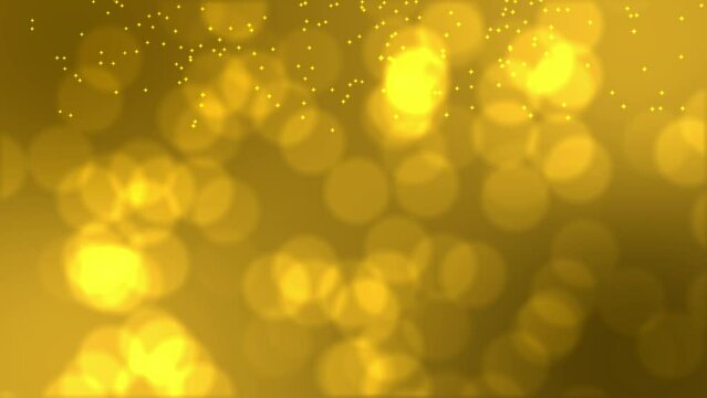 Gold background with yellow particles blurred by the screen. golden particles shining stars dust bokeh glitter awards dust abstract background. Futuristic glittering in space on gold background
