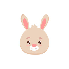 Obraz premium Cute hare muzzle, animal head,bunny. Nursery character card for childish design.Flat cartoon illustration