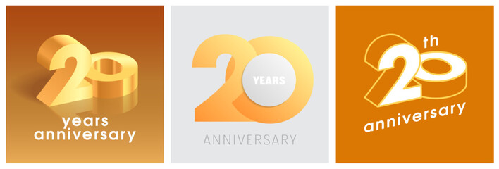 20 years anniversary set of vector graphic icons, logos. Design elements with golden number