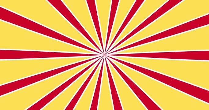 Pop Art Yellow And Red Comic Book Cartoon Background. Radial Lines Rotates On A Halftone Pattern. Retro Backdrop For Comics Superhero Text. Seamless Retro Looping Pop Art Animation. 4k Animated