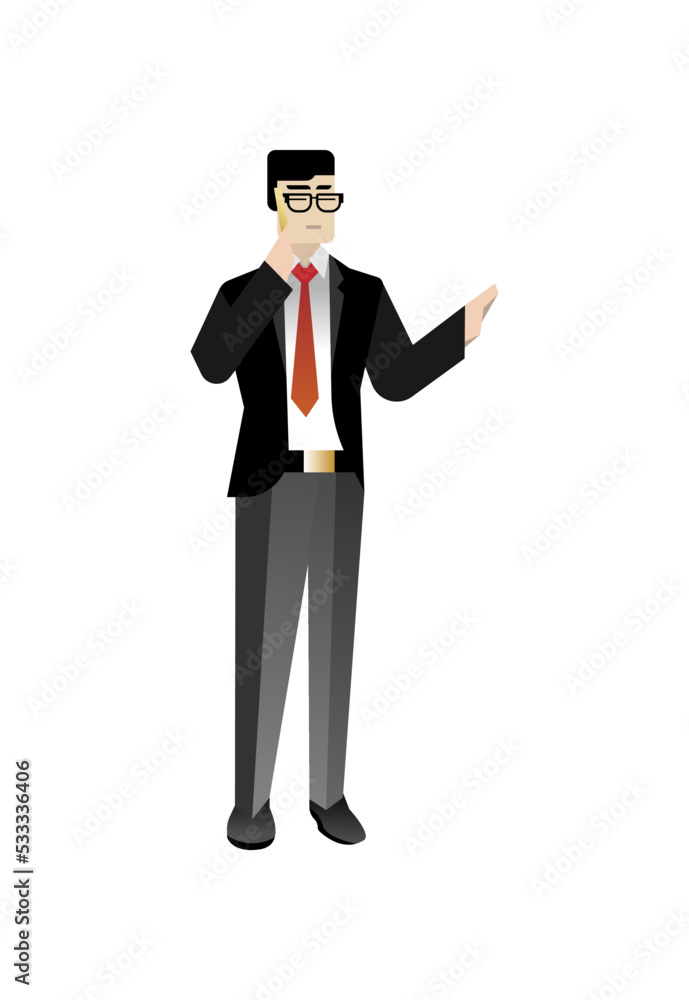 Sticker Asian businessman talking on phone. Corporate business people isolated vector illustration