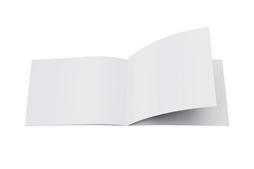 Empty blank landscape bi-fold open brochure mockup isolated on white background. 3d rendering.