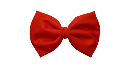 Simple hair bow in beautiful red color made out of cotton fabric with white background