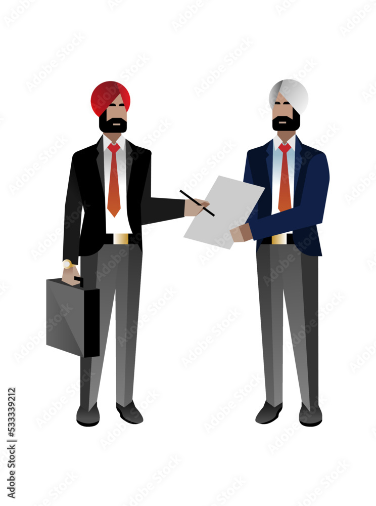 Canvas Prints Indian bearded businessmen in business suits sign a contract. Corporate business people isolated vector illustration