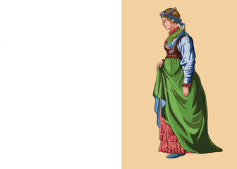 Drawing poland women costumes, beautiful, art.illustration, vector