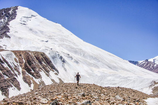 Trekking along the Grum Grijmailo Glacier, Khafrazdara Valley, Tajikistan