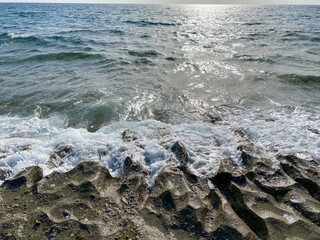 Rocky coast in Mahmutlar city of Alanya