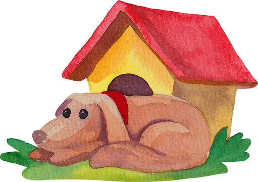Cartoon Watercolor Illustration.  Dog