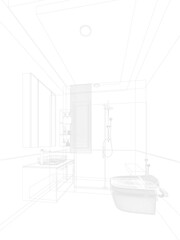 abstract sketch design of interior bathroom ,3d rendering