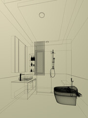 Fototapeta na wymiar abstract sketch design of interior bathroom ,3d rendering