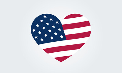 American flag in heart Simple vector illustration sign, US icon