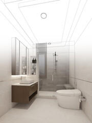 Naklejka na ściany i meble abstract sketch design of interior bathroom ,3d rendering