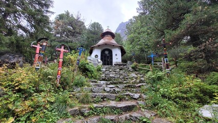 Chapel on Symbolic cemetery in High Tatras, Slovakia. Mountain cemetery