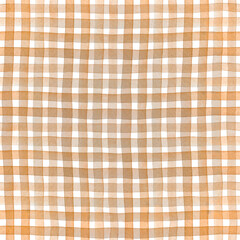 Watercolor brown orange checkered pattern seamless on white backgroud.