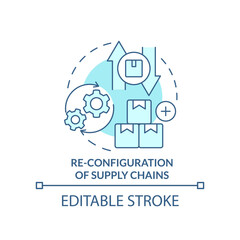 Reconfiguration of supply chains turquoise concept icon. Business trend abstract idea thin line illustration. Isolated outline drawing. Editable stroke. Arial, Myriad Pro-Bold fonts used