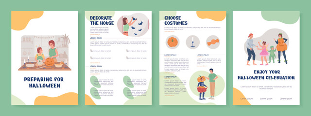 Preparing for Halloween flat vector brochure template. Booklet, leaflet printable flat color designs. Editable magazine page, reports kit with text space. Nerko One, Quicksand, Comfortaa fonts used