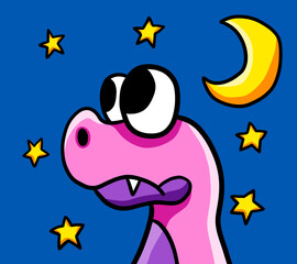 Stylized Cute Sad Pink T Rex Watching the Night Sky