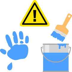 ペンキが付いた手形と注意マーク