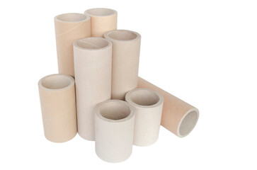 Pressed paper cylindrical tubes, on an isolated white background