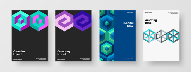 Bright geometric tiles placard concept collection. Minimalistic annual report A4 vector design template set.
