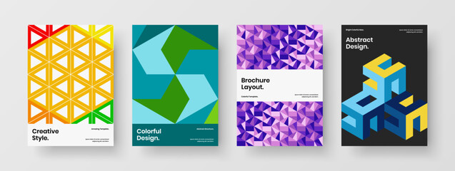 Bright company brochure A4 design vector template set. Simple mosaic pattern flyer concept bundle.