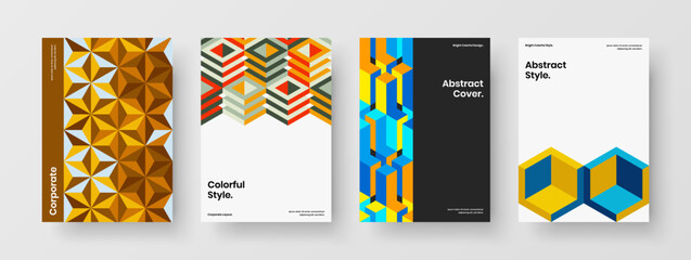 Fototapeta premium Creative annual report design vector layout composition. Unique mosaic shapes banner illustration bundle.