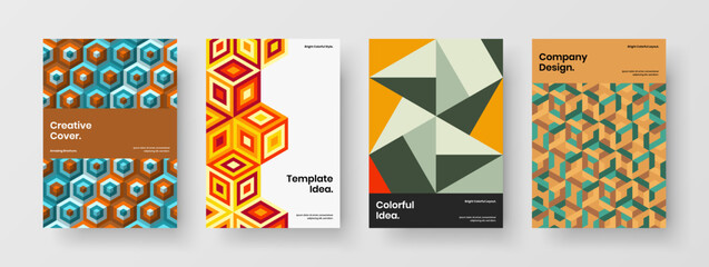 Naklejka premium Minimalistic mosaic tiles book cover illustration composition. Simple brochure design vector concept set.