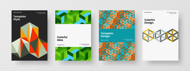 Modern geometric hexagons handbill concept set. Creative annual report design vector illustration collection.