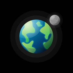Flat design of Earth planet with moon satellite running on orbit. © Alfazet Chronicles