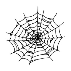 Simple hand drawn spider web illustration. Cute gossamer clipart. Halloween doodle for print, web, design, decor, logo