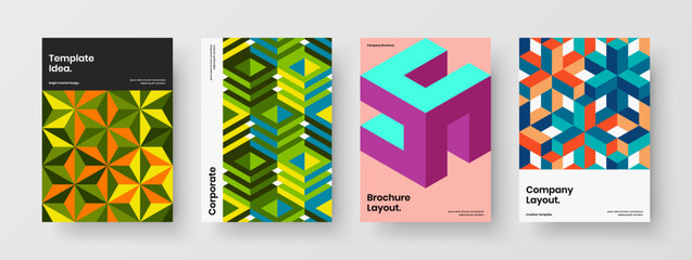 Modern geometric pattern booklet layout composition. Colorful catalog cover vector design concept bundle.