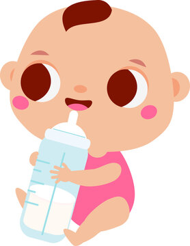 baby eating bottle nutrition. toddler have food. Newborn child formula feeding, Little kid with bottle