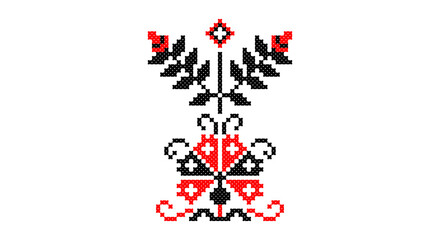 Embroidered good like old handmade cross-stitch ethnic Ukraine pattern. Ukrainian towel ornament, rushnyk called, vector.
