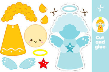 creative children educational game. Paper cut and paste activity. Make a cute Christmas angel with glue and scissors