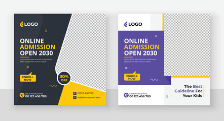 School Admission Social Media Post Design, Back to School Social Media Post Template