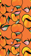 Fototapeta na wymiar Orange icons set. Bright whole fruit, half, slices with leaves. Food for a healthy diet, dessert, sweet tangerine, lemonade. Elements for spring and summer design. Vector illustration