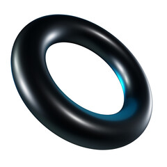 3d black metallic torus shape. Dark isolated png element