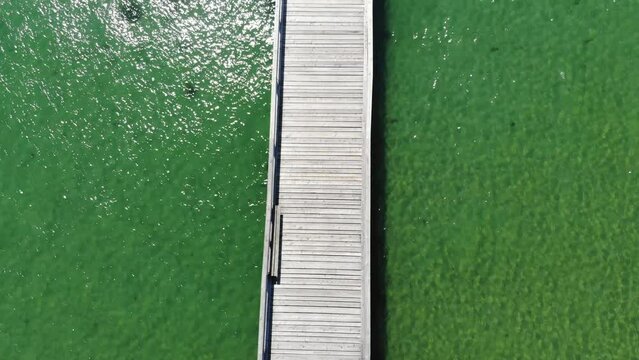 Aerial Footage Of A Boardwalk At The Ocean At Fort Foster Park In Kittery Maine