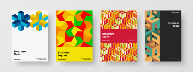 Fototapeta premium Original mosaic shapes handbill template bundle. Minimalistic company brochure design vector illustration collection.