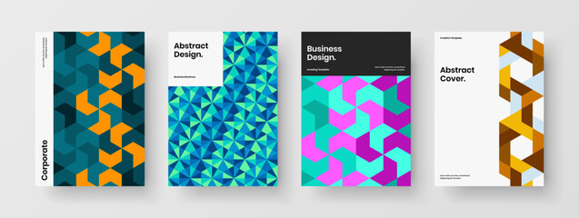Modern front page vector design concept composition. Premium geometric pattern magazine cover layout bundle.
