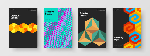 Obraz premium Simple journal cover design vector template set. Abstract mosaic hexagons annual report concept composition.