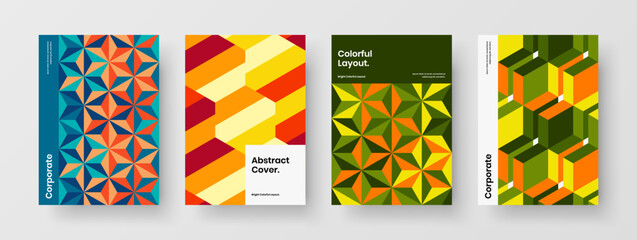 Minimalistic geometric hexagons placard template collection. Modern postcard A4 design vector layout bundle.