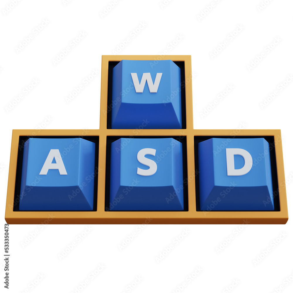 Fototapete 3d rendering wasd keyboard keys isolated