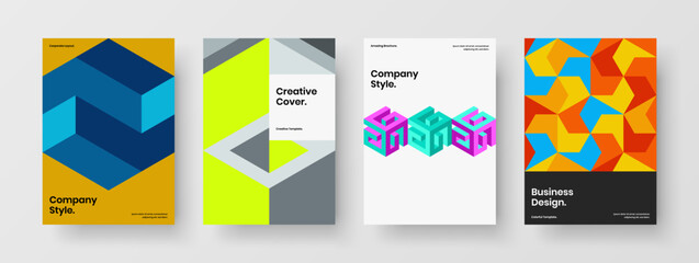 Clean mosaic shapes front page layout set. Unique booklet vector design template bundle.